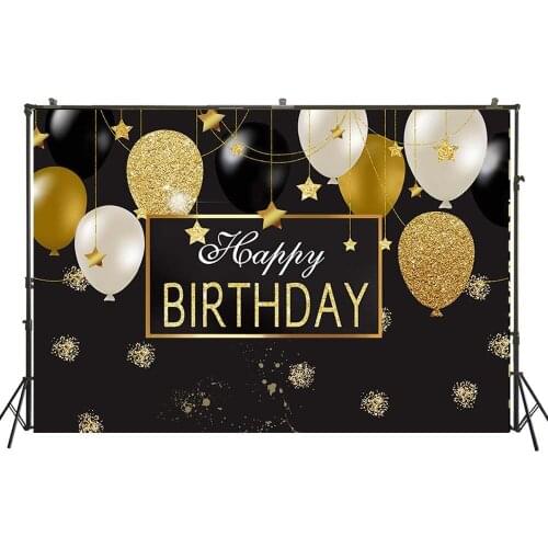 Photography Backdrop Gold Black Sparky Glitter Balloon Birthday Party Banner Desserts Table Photo Backdrop Studio PhotocallW4516