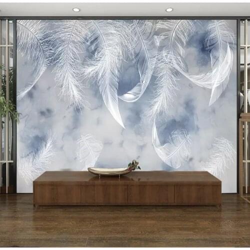 Nordic Hand Painted Small Fresh Blue Feathers Photo Wallpapers Mural Living Room TV Background Waterproof Home Decor Wall Cloth