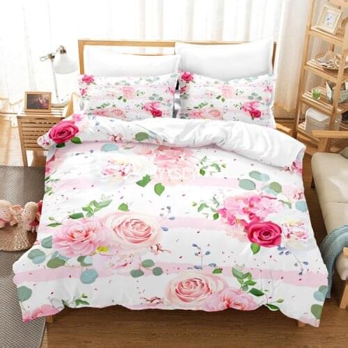 Red Rose Flower Bedding Set Luxury Floral Comforter Duvet Covers Pillowcases Bedding Sets Bed Linen King Queen Single Full Size