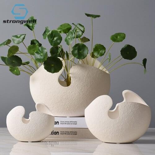 Strongwell Creative Irregular Eggshell Flower Vase Ceramic Flower Pots Decoration Art Vases Living Room Decoration Furnishings