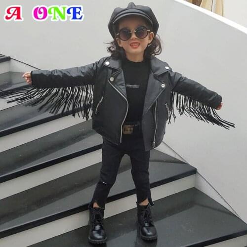 Spring Autumn girls Pu jacket kids jacket baby coat fashion PU patchwork tassel kids PU coat kids clothes 2T to 8T yrs