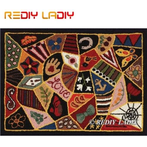 Latch Hook Kit Make Your Own Rug Geometric Pattern Tapestry Crochet Cushion Mat DIY Carpet Rug Pre-Printed Canvas Hobby & Crafts