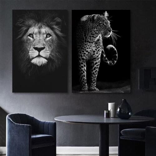 Nordic Modern Animal Black White Painting Lion Horse Canvas Home Decor Bedroom Living Room Wall Decoration Painting by Numbers