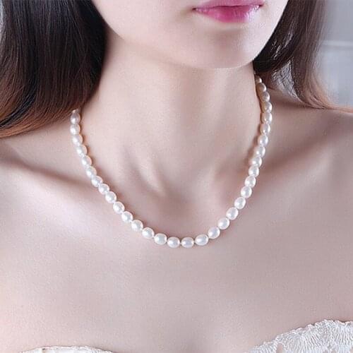 Genuine AAAA 7-8mm grain natural pearl necklace white Pink purple Fashion Pearl Necklace Jewelry For women Free shipping