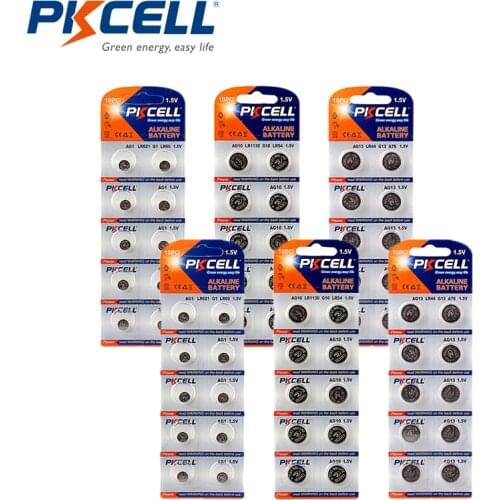 PKCELL 2PK-AG(1+10+13) Super Alkaline Button Cell Battery 20pcs/2cards AG1 13mAh+20pcs/2cards AG10 75mAh+20pcs/2cards 145mAh1.5V