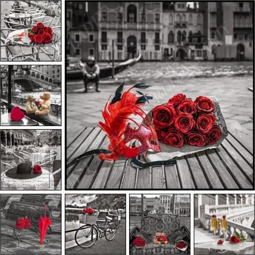 Full Square / Round Diamond Painting Flowers DIY Diamond Embroidery Mosaic Picture of Rhinestones Red Rose Pattern Home Decor