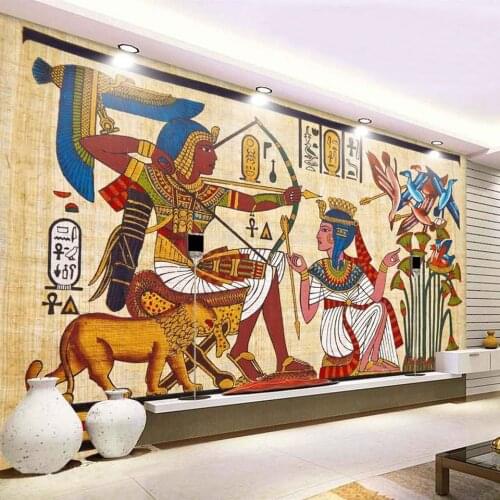 Custom Wall Mural Classic Retro Egyptian Pattern Non-woven Wallpaper For Living Room Restaurant Bar KTV Background Wall Painting