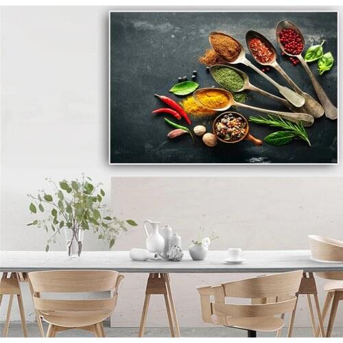 Food Spoon Grains Spices Cooking Posters and Prints Canvas Painting Scandinavian Art Wall Picture For Living Room Kitchen Decor