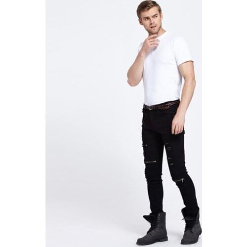Casual Hole Ripped Designer Jeans Fashion Skinny Black Denim Pants Slim Fit Male New Fashion Brand Vintage Men Designer Jeans