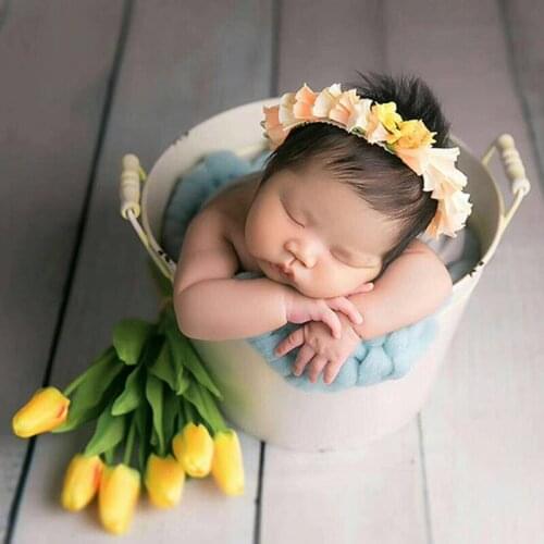Newborn Girl Boy Photography Artificial Flower Props Baby Photo Shoot Basket Accessories Infant fotografia Shooting Tulip Props