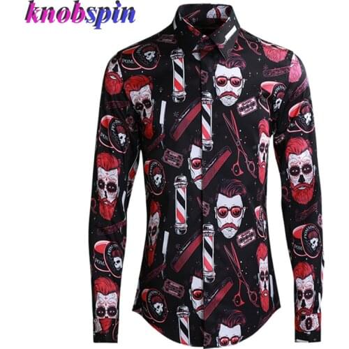 Fashion Printed Shirt men 2019 Turn-down collar Long sleeve Casual clothings male Camisa high quality Business male Dress Shirts