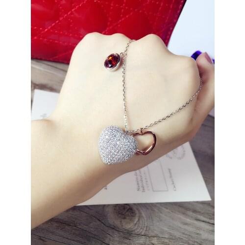 S925 double Silver Heart Necklace Shi big new large heart-shaped silver jewelry wholesale chain set