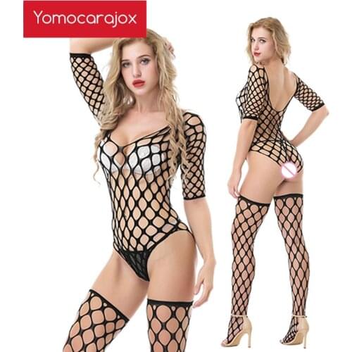 Sexy Lingerie Women Sexy Big Hole Fishnet Short Sleeve Hollow Elastic Suit Luru Tights Porno Erotic Babydolls Sexy Underwear