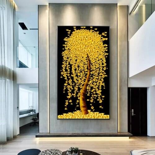 Nordic Art Golden Tree Rich Money Canvas Painting Wall Art Posters Prints Wall Pictures for Living Room Home Wall Cuadros Decor
