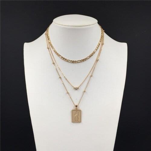 Gorgeous Gold Color Plating Clear Stone Square Pendant Layered Necklace For Women Girl Trendy Elegant Casual Chic Unique Jewelry