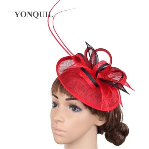 Women Cocktail Married Fashion Linen Ladies Fascinator Female Wedding Hats Red Headdress Female Party Millinery Headwear SYF267