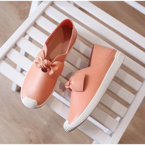 Women Flats Shoes Candy Colors Spring 2021 New Bow-knot Loafers Soft Soled Pu Leather Ladies Moccasins Casual Slip On Mom Shoes
