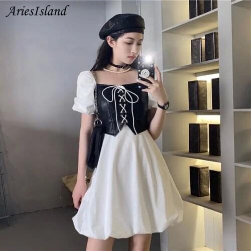 Bodycon Dress Cortex Splicing Korean Fashion Short sleeve Dresses woman summer 2021 Casual midi dress plus size women clothing