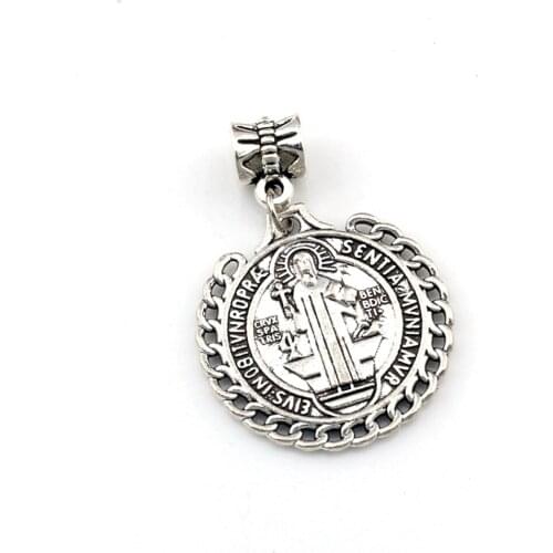 50pcs Zinc Alloy Saint St Benedict DE Nursia Badge Medal Dangle Charm Beads Fit Necklace DIY Jewelry 25.5x37mm A-560a
