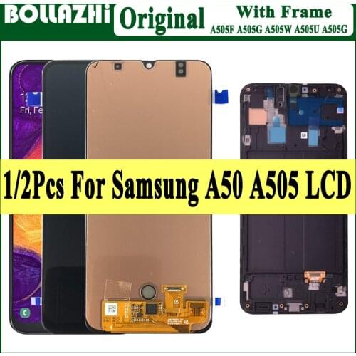 1/2 Piece/lot 6.4" Display For SAMSUNG GALAXY A50 LCD Display Original A505F A505FN Touch Screen Digitizer Assembly With Frame