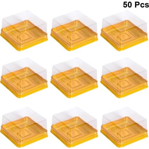 50pcs Square Moon Cake Boxes Egg-Yolk Puff Container Golden Packing Box Clear Cake Boxes And Packaging Wholesale Bakery (Large)