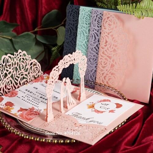 50PC/Lot 3D Wedding Invitation DIY Personalized Print Laser Cut Bride And Groom Greeting Cards For Bridal Shower Anniversary