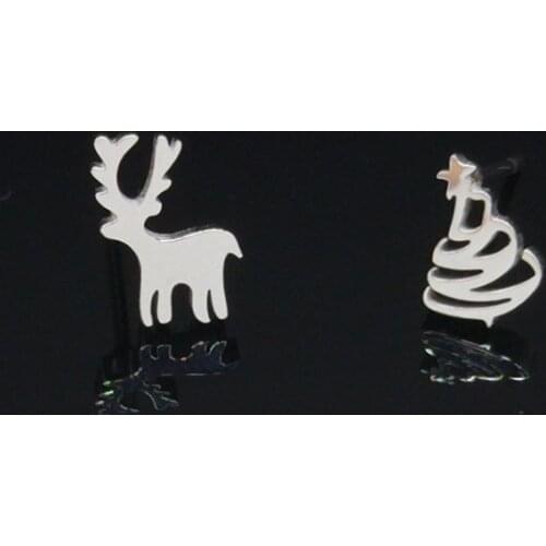 6 pairs Deer and Christmas Gift Stainless Steel Earings Set Women Silver Color Earrings Jewelry boucle d oreilles E61283S03