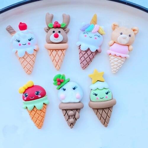 7/14Pcs Cute Resin Mixed Animal Ice Cream Flat Back Cabochons Scrapbooking DIY Jewelry Craft Decoration Accessories L65