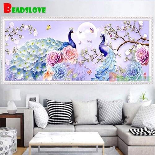 Diamond Painting Peacocks flowers amazing Artwork Embroidery Full Round Diamond Mosaic Cross Stitch Animals Decor Christmas Gift