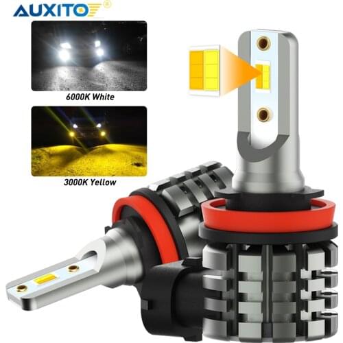 AUXITO 2Pcs H11 H8 LED Fog Lights Dual Color Yellow White H9 H16JP LED Bulb DRL Car Driving Lamp for BMW Toyota Skoda Ford Lada