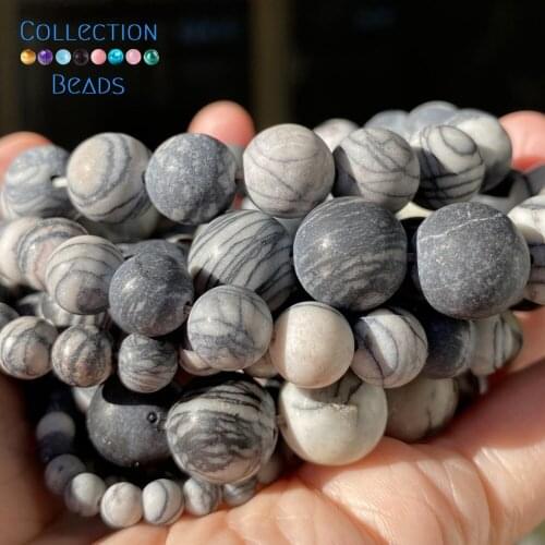 Natural Dull Polished Black Web Jaspers Stone Spacer Round Bead For Jewelry Making 4-12 MM DIY Bracelets Accessories Wholesale