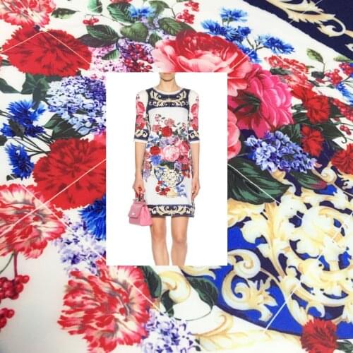 100% Polyester Large Flower Printing Fabric for Dress Comfortable Textile Sewing Fabric by yard