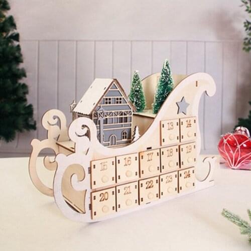 House Sleigh Wooden Advent Calendar Countdown Christmas Party Decor Christmas Countdown Holiday Decorations