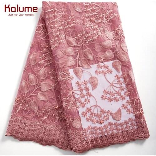 Kalume French Net Lace Fabric Stones African Lace Fabric Diy High Quality Nigerian Mesh Lace Fabric For Party Wedding F2369