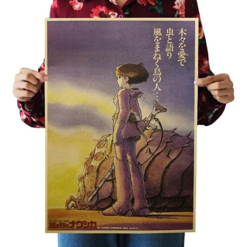 Hayao Miyazaki Anime Retro Kraft Paper Classic Poster Kids Rooms Cafe Bar Decoration Wall Stickers
