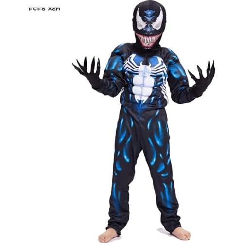 Boys Halloween Venom Costume Children Black Cosplay Carnival Christmas Purim parade Role play Party dress