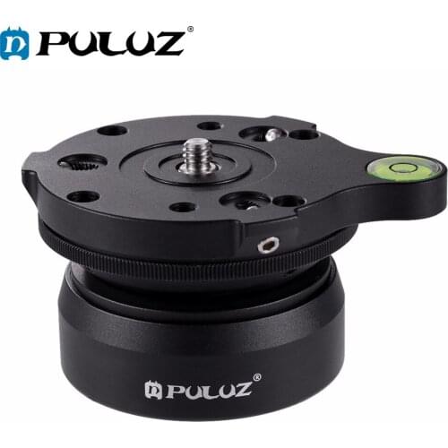 PULUZ 1/4 inch Thread Dome Panoramic Tripod Head Professional Tripod Leveling Head Base with Bubble Level 3/8 standard screws