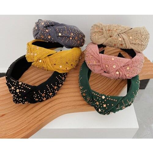 Fashion hair accessories women hot diamond knotted wide-sided headband velvet rhinestone full drill headband wild girl hair band