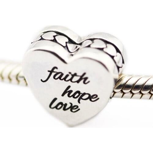 Fashion DIY Beads Faith, Hope, Love Charm, Black Enamel Silver Beads For Jewelry Making Fits Snake Chain Bracelets
