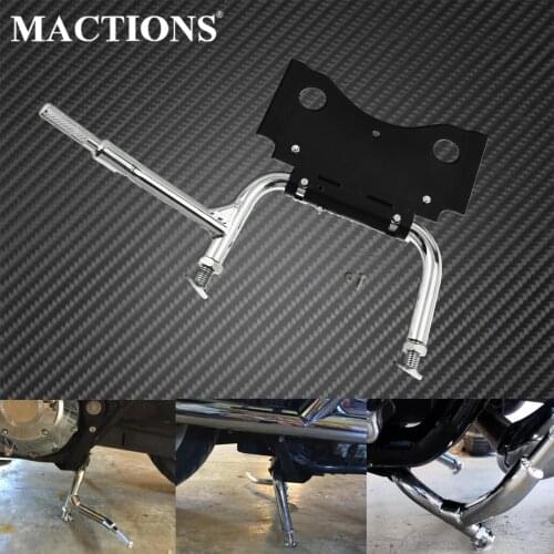 Motorcycle Adjustable Chrome lever with Black mounting brackets Center Stand For Harley Road King Street Electra Glide 2009-Up