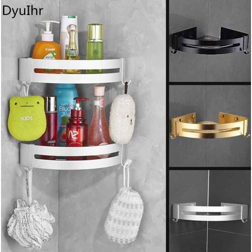 Nordic style bathroom wall-mounted all-inclusive triangle basket space aluminum gold black corner storage rack free punch