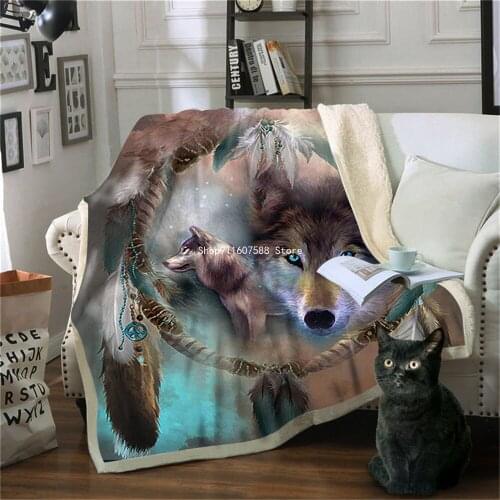 New Wolf Blanket Men 3D Cartoon Sherpa Blanket Double Thick Velvet Warm Super Soft Flannel Office Nap Blanket Sofa Bedding 009