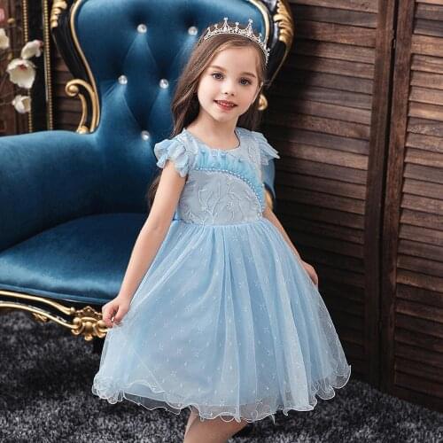 New Embroidery Flowers Mesh Princess Dress for Prom Party Children Clothes Baby Girls Christmas Dress Kids Birthday Dresses