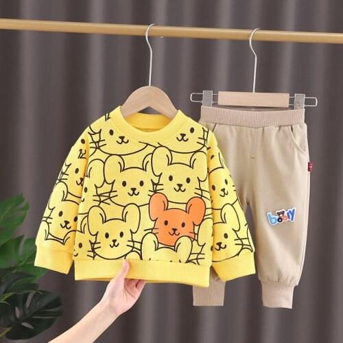 New Korea style 2021 Children clothes Spring Autumn Baby boys girls Carton Mouse print short pant set Kids 2pcs Tracksuit