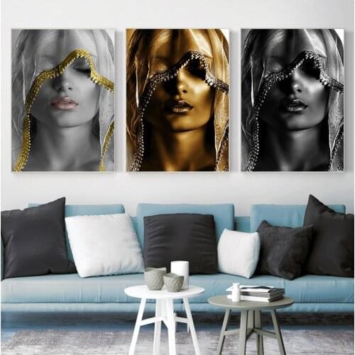 Golden Makeup Women Canvas Paintings Posters and Print Nordic Style Wall Art Pictures Scandinavian Cuadros for Living Room Decor