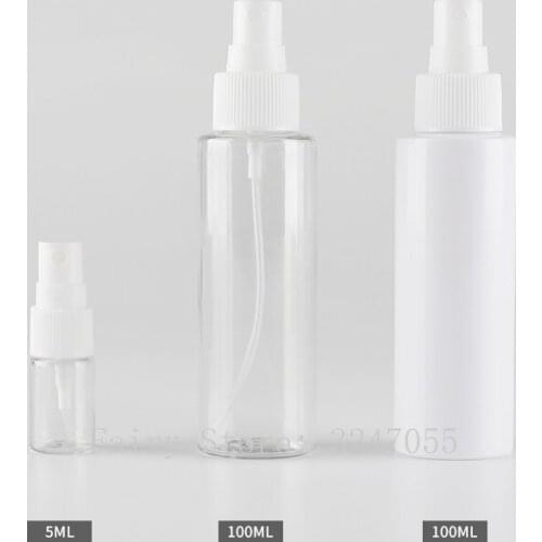 5ml/100ml 100pcs Empty PET Cosmetic Spray Bottle, DIY Clear/White Refillable Container,Portable Cosmetic Travel Emulsion Package