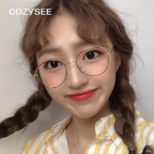 Retro Cat Eyes Anti Blue Light Glasses Frame Men Women Vintage Design anti-fatigue Eyeglasses Male Metal Computer Glasses