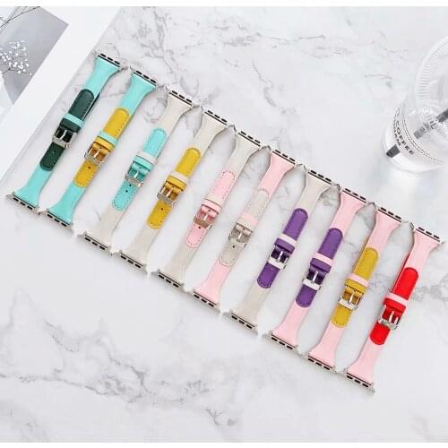 Top Luxury Women Watch Band For Apple Watch 6 5 4 SE Band 40mm 44mm Put Together Leather And Color Small Waist Replacement Strap