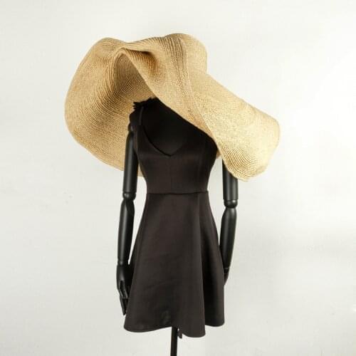 01904-shi summer photographed modelshow catwalk handmade raffia 40cm brim leisure beach lady wedding cap women holiday sun hat