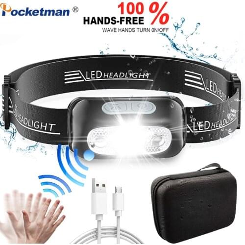 55000LM Body Motion Sensor LED Headlamp Portable Waterproof Headlight USB Rechargeable Head Lamp 5 Modes Camping Head Torch